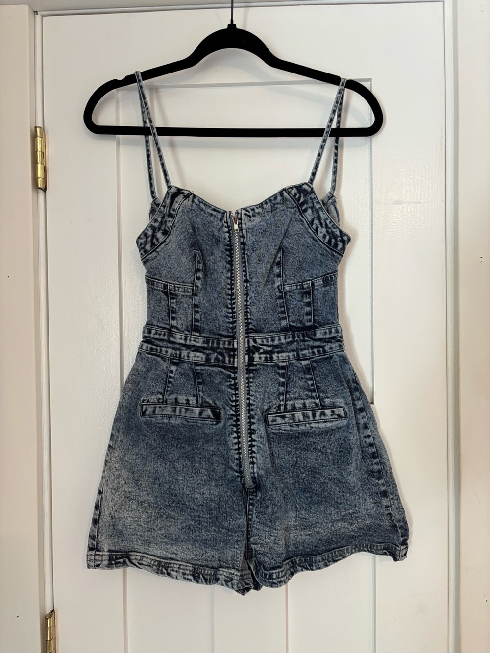Women’s Denim One-Piece Romper with Front Zip - Grey Wash